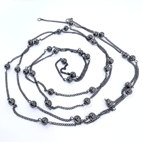 Unbranded Jewelry - Simple Single Strand Gunmetal Tone Metal Bead & Chain 68” Necklace